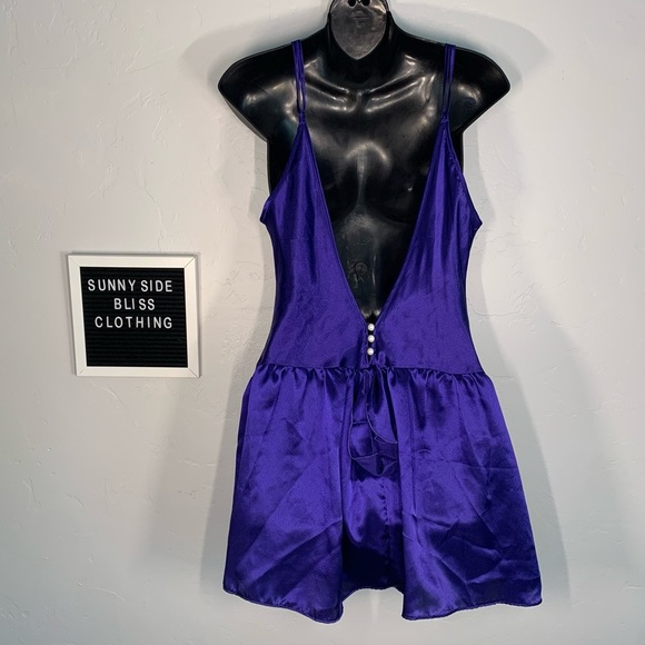 Purple Satin Babydoll Lingerie Dress Chemise Nightwear Sleepwear Size Large - Picture 4 of 9